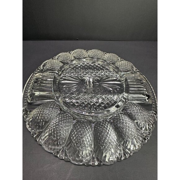 Vtg LE Smith Deviled Egg Plate Platter Relish Tray Dish Clear Glass Heritage 11" - Picture 4 of 10